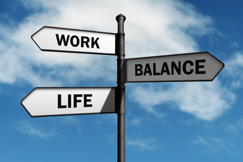 Work-life balance road sign concept for healthy lifestyle and wellbeing choice